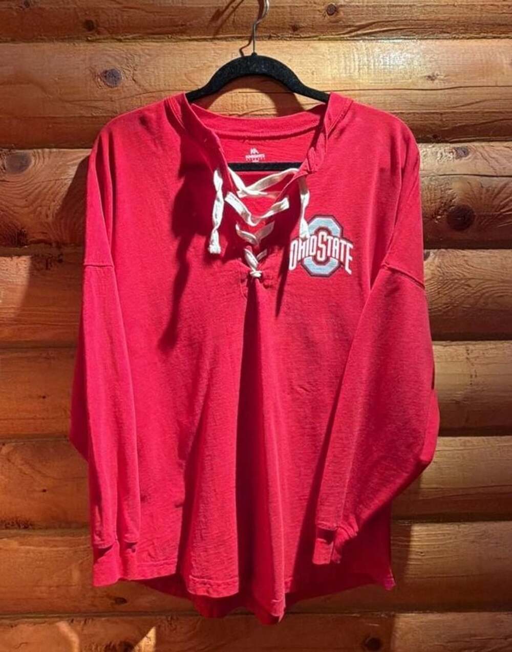 Knights Apparel Ohio State Buckeyes Lace-Up Long Sleeve Red T-Shirt S/CH